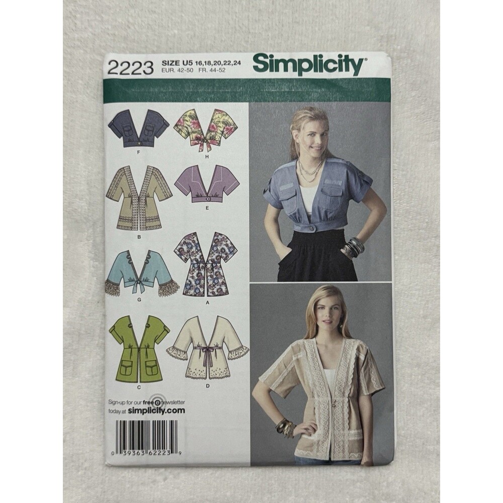 Simplicity Sewing Pattern 2223 Misses Jacket Top Plus Sizes 16-24 Pockets
